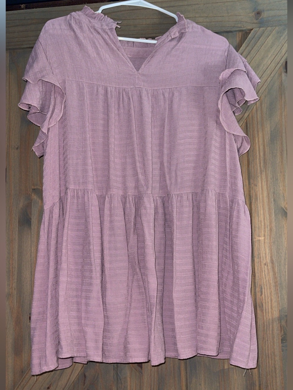 Mauve Ruffled Short Sleeve Blouse - Picture 2 of 3
